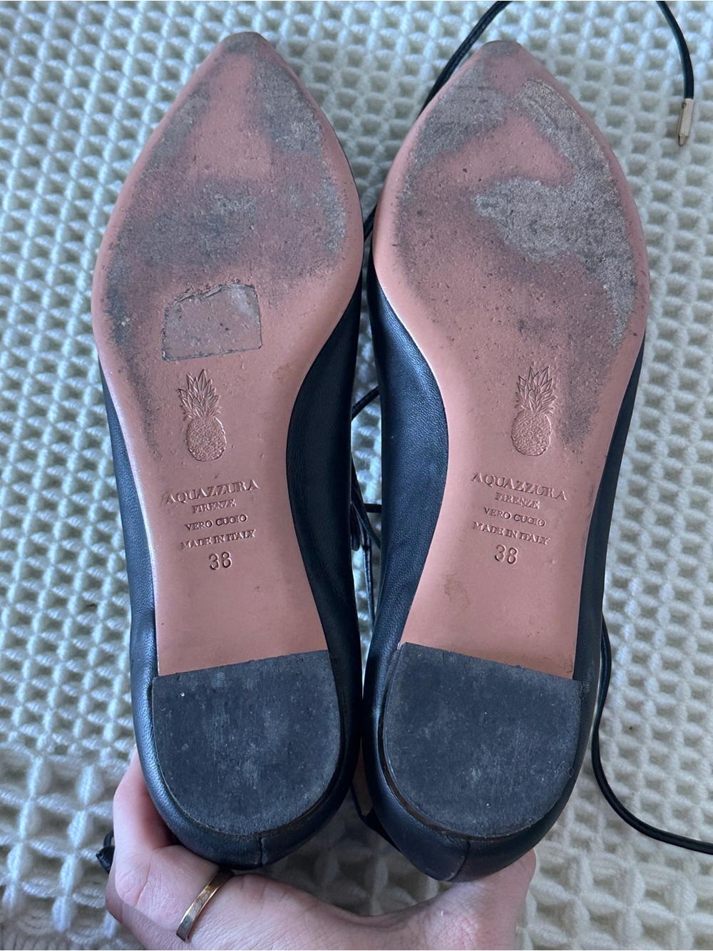 Aquazzura Christy Lace-Up Flats - Black Leather - Picture 4 of 6